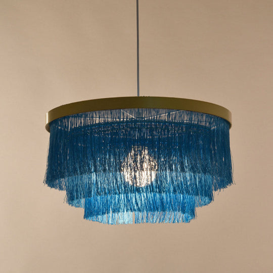 Minimalist Gold Fringe Ceiling Light: Layered Hanging Lamp For Living Room / Blue