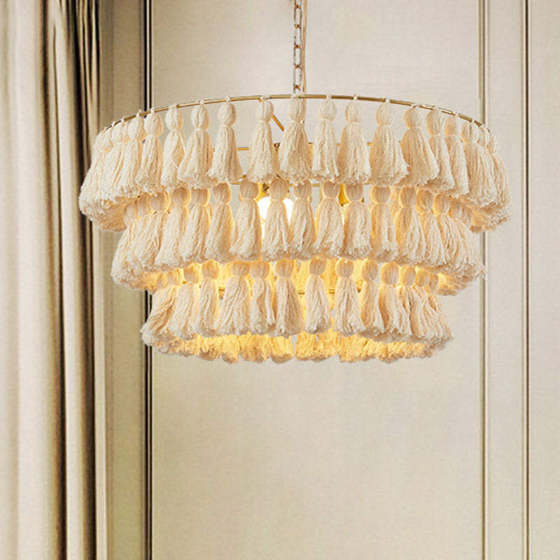 Simplicity Tiered Round Tassel Pendant Ceiling Light For Living Room - Sleek Suspended Lighting