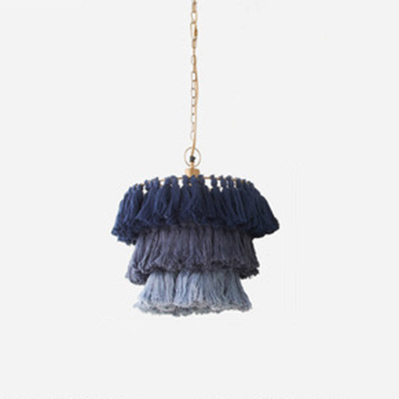 Simplicity Handwoven Fringe Chandelier Light Fixture - Tiered Round Ceiling Lighting With 3 Heads