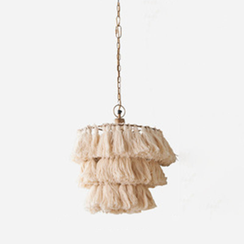 Simplicity Handwoven Fringe Chandelier Light Fixture - Tiered Round Ceiling Lighting With 3 Heads