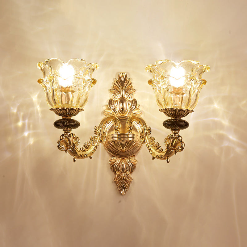 Classic Wall Light With Carved Glass Shade And Gold Finish 2 / B