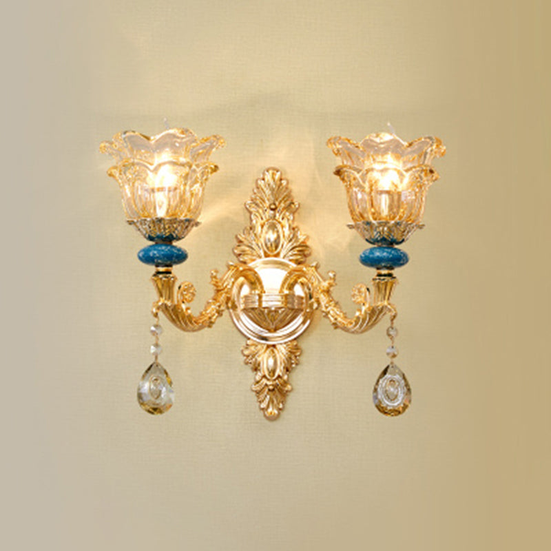 Classic Wall Light With Carved Glass Shade And Gold Finish 2 / C