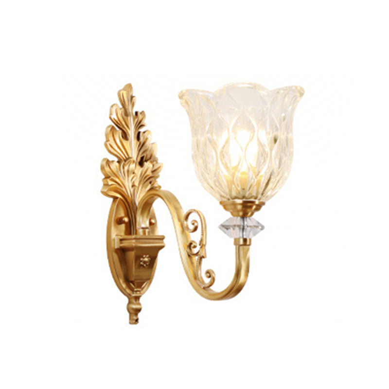 Traditional Gold Carved Glass Bell Wall Light Fixture For Corridor