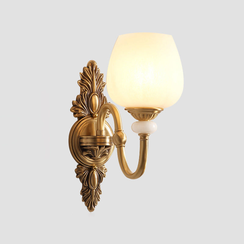 Minimalist Frosted Glass Wall Light Fixture - Gold Tapered Mounted Lamp For Corridor 1 / Brass B