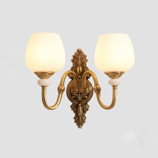 Minimalist Frosted Glass Wall Light Fixture - Gold Tapered Mounted Lamp For Corridor 2 / Brass B