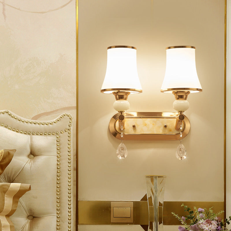 Simplicity Floral Wall Mount Gold Light With Opal Glass Fixture - Perfect For Living Room 2 /