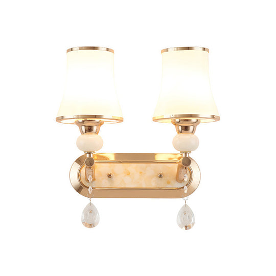 Simplicity Floral Wall Mount Gold Light With Opal Glass Fixture - Perfect For Living Room