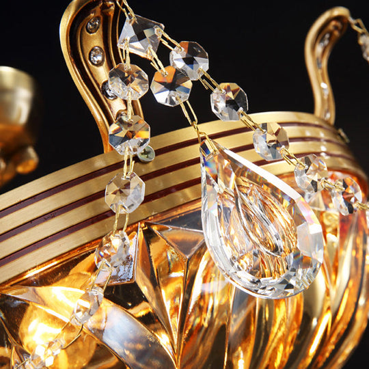 Antique Gold Crystal Flush Mount Ceiling Light With Elegant Draping