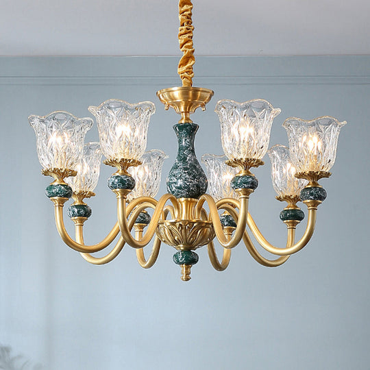 Flared Glass Chandelier Light Fixture With Ruffle Edge In Brass - Traditional Ceiling Lighting