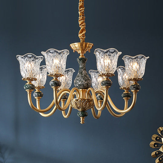 Flared Glass Chandelier Light Fixture With Ruffle Edge In Brass - Traditional Ceiling Lighting