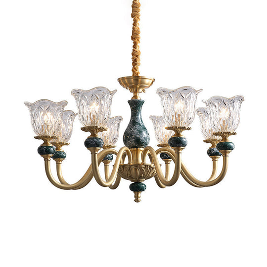 Flared Glass Chandelier Light Fixture With Ruffle Edge In Brass - Traditional Ceiling Lighting