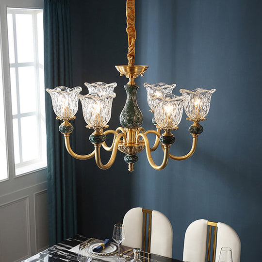 Flared Glass Chandelier Light Fixture With Ruffle Edge In Brass - Traditional Ceiling Lighting