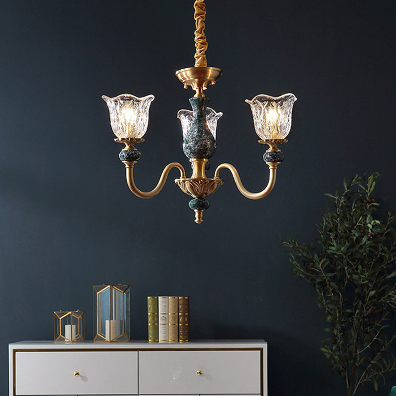 Flared Glass Chandelier Light Fixture With Ruffle Edge In Brass - Traditional Ceiling Lighting