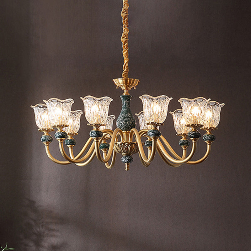 Flared Glass Chandelier Light Fixture With Ruffle Edge In Brass - Traditional Ceiling Lighting