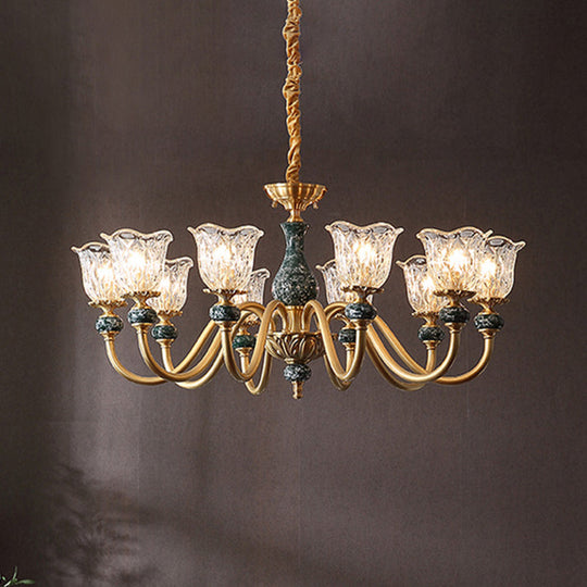 Flared Glass Chandelier Light Fixture With Ruffle Edge In Brass - Traditional Ceiling Lighting