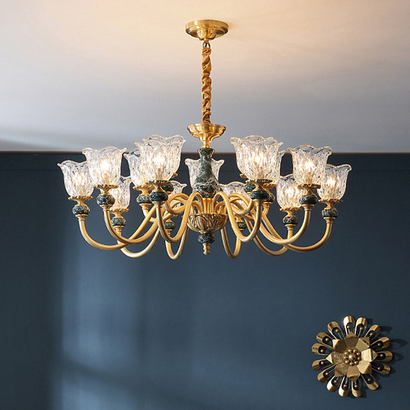 Flared Glass Chandelier Light Fixture With Ruffle Edge In Brass - Traditional Ceiling Lighting