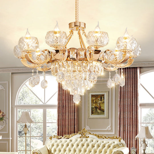 Gold Chandelier With Crystal Draping - Oblate Pendant Light Faceted Glass Design | Classic Lighting