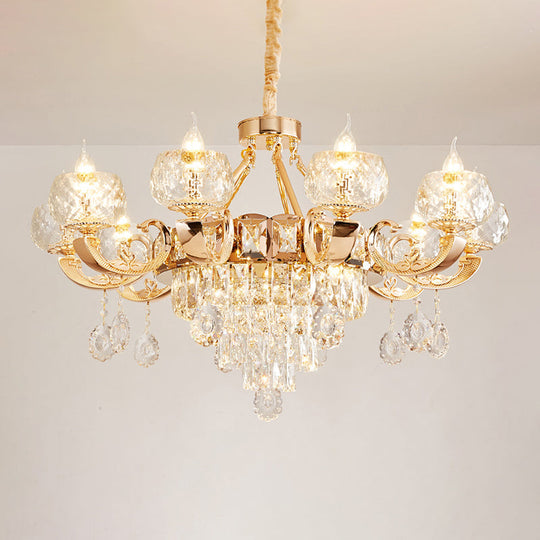 Gold Chandelier With Crystal Draping - Oblate Pendant Light Faceted Glass Design | Classic Lighting