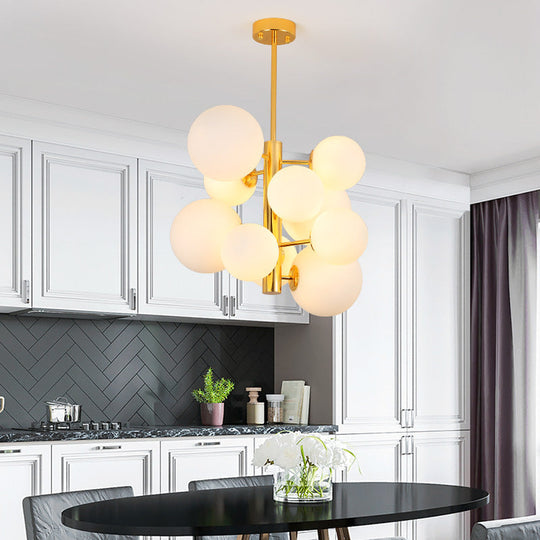 10/13 Bulbs Global Chandelier Lamp: Modern Milk Glass Hanging Light In Gold