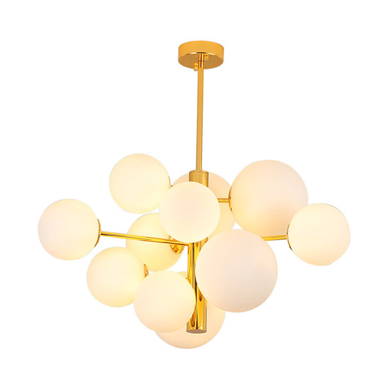 10/13 Bulbs Global Chandelier Lamp: Modern Milk Glass Hanging Light In Gold