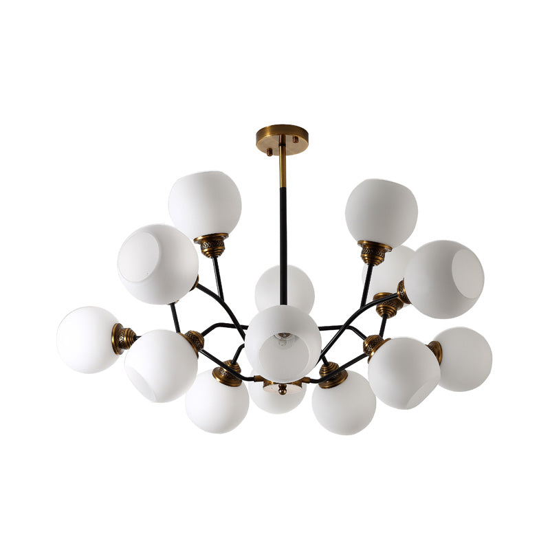 Contemporary Milk Glass Pendant Chandelier With Gold Branch Design - 9/12/15 Lights