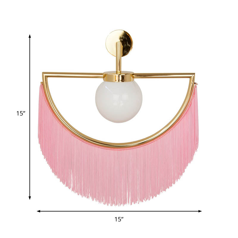 Modern Semi Sphere Sconce Light - Pink/Yellow/Purple Tassel Design Matte White Glass Wall