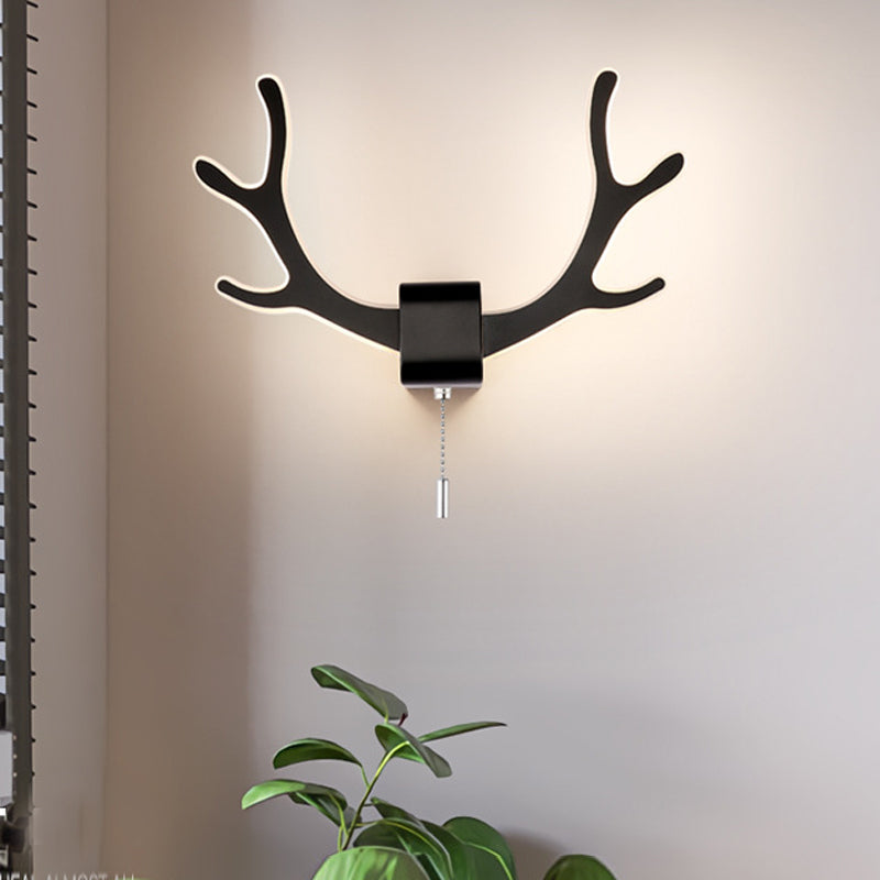 Modern Acrylic Antlers Wall Sconce Lamp: Black/White Led Pull Chain Warm/White Light Black / White