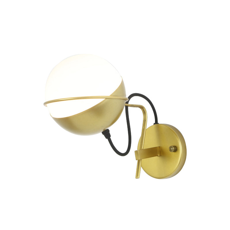 Modern White Glass Globe Wall Sconce With Golden Mount