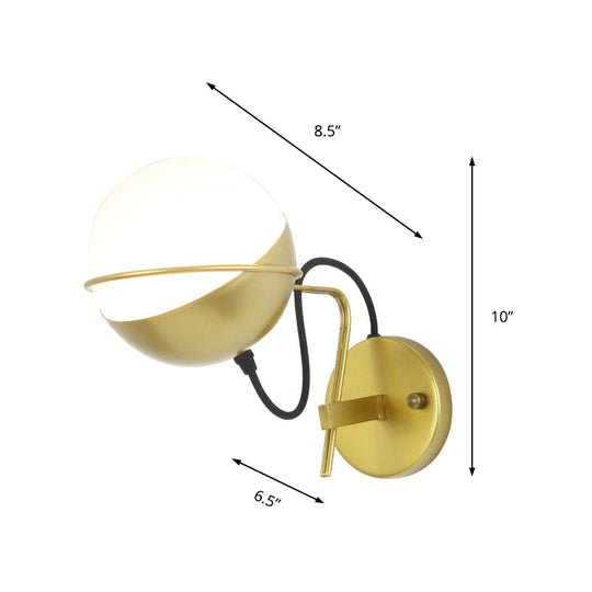 Modern White Glass Globe Wall Sconce With Golden Mount