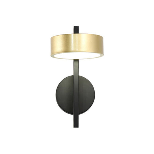 Modern Metallic Led Reading Lamp: Black And Gold Cylinder Sconce Light Fixture With White