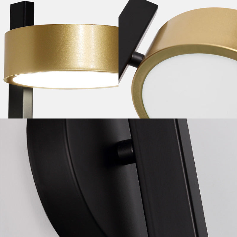 Modern Metallic Led Reading Lamp: Black And Gold Cylinder Sconce Light Fixture With White