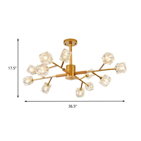 Modern Crystal Branch Chandelier With Gold/Grey Finish - 8/12 Bulbs Hanging Light Fixture