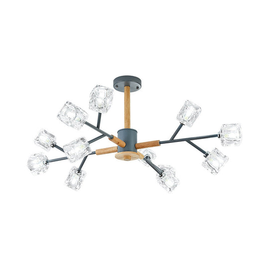 Modern Crystal Branch Chandelier With Gold/Grey Finish - 8/12 Bulbs Hanging Light Fixture