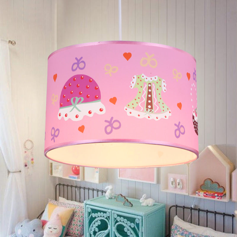 Stylish Pink Bedroom Pendant Light With Fabric Drum Shade