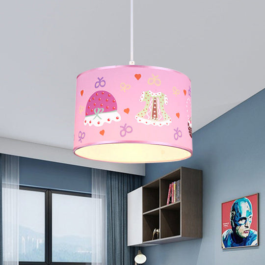 Stylish Pink Bedroom Pendant Light With Fabric Drum Shade