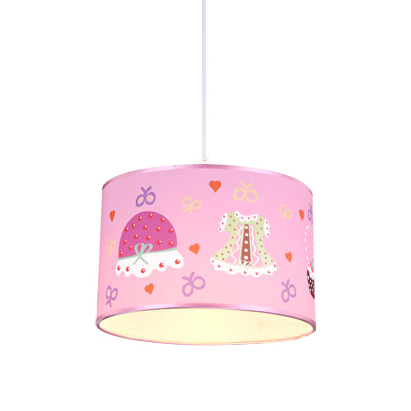 Stylish Pink Bedroom Pendant Light With Fabric Drum Shade