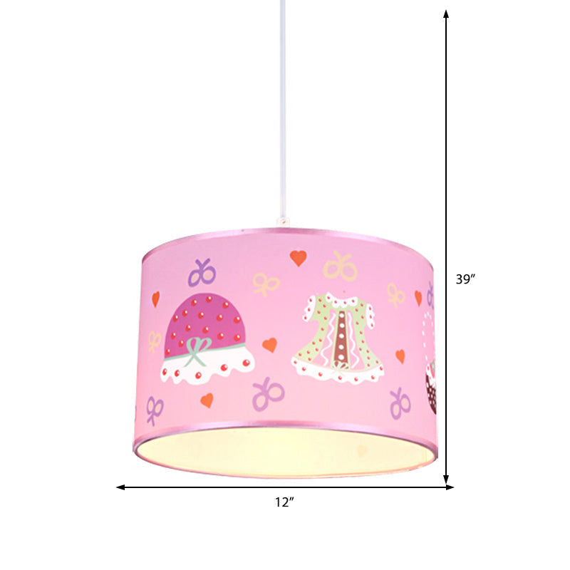 Stylish Pink Bedroom Pendant Light With Fabric Drum Shade