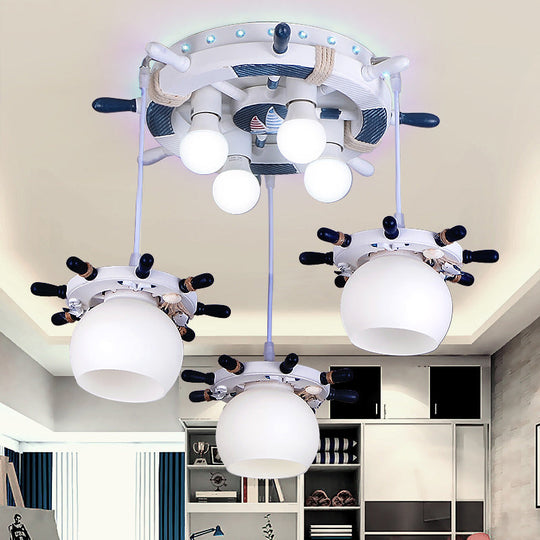 Cartoon Style 7-Lights Pendant Light With Optional Glass Shade White Rudder Design