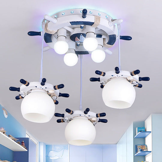 Cartoon Style 7-Lights Pendant Light With Optional Glass Shade White Rudder Design