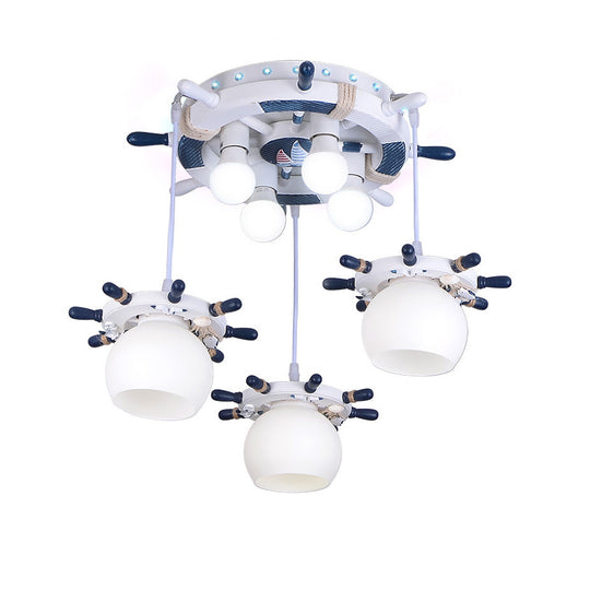 Cartoon Style 7-Lights Pendant Light With Optional Glass Shade White Rudder Design