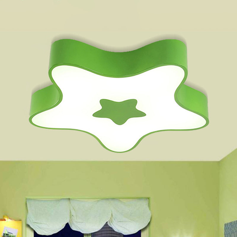 Led Flush Mount Nursery Light - Star Shade Acrylic Kids Style Fixture Green / White