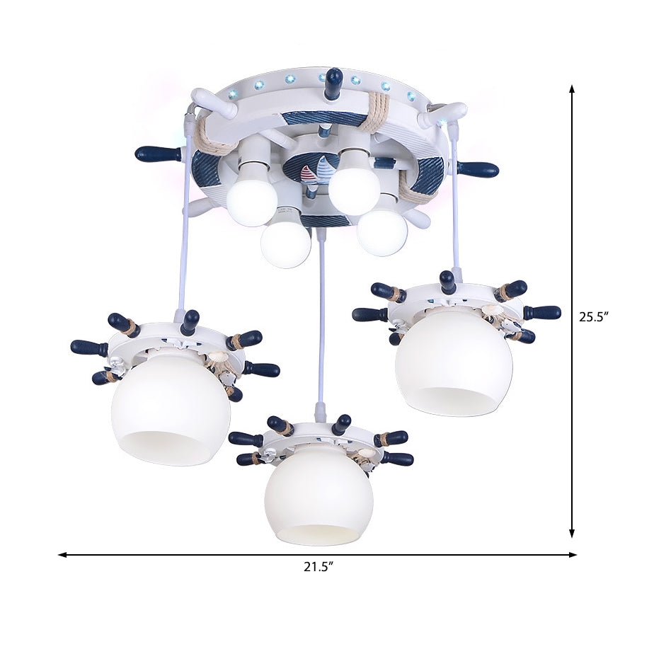 Cartoon Style 7-Lights Pendant Light With Optional Glass Shade White Rudder Design