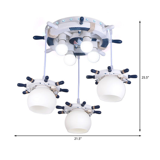 Cartoon Style 7-Lights Pendant Light With Optional Glass Shade White Rudder Design