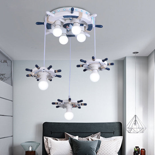 Cartoon Style 7-Lights Pendant Light With Optional Glass Shade White Rudder Design