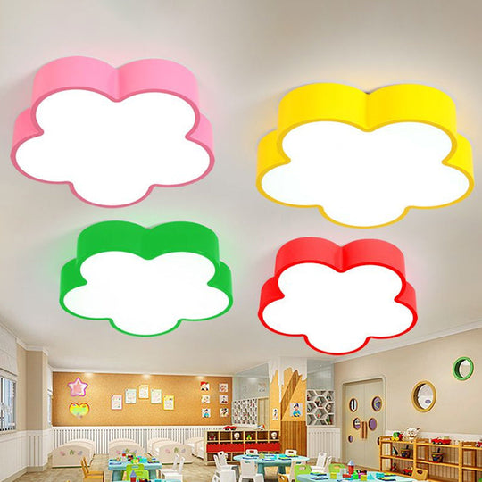 Cartoon Metallic Nursery LED Flush Mount Lighting Fixture with Flower Shaped Design