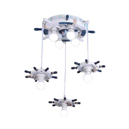 Cartoon Style 7-Lights Pendant Light With Optional Glass Shade White Rudder Design