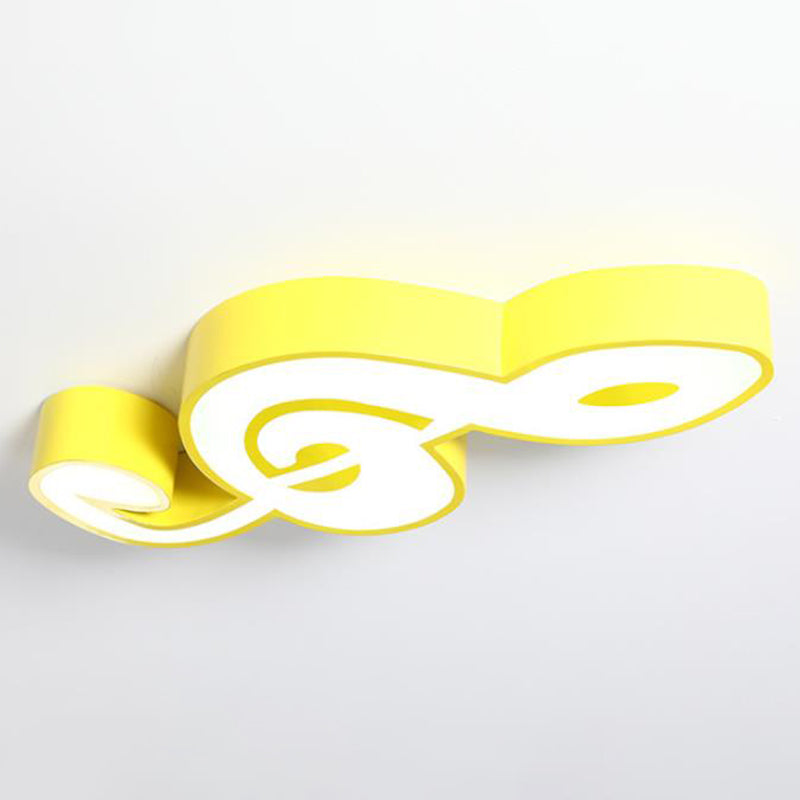 Kindergarten Flush Ceiling Light - Music Note Acrylic Led Cartoon Fixture Yellow