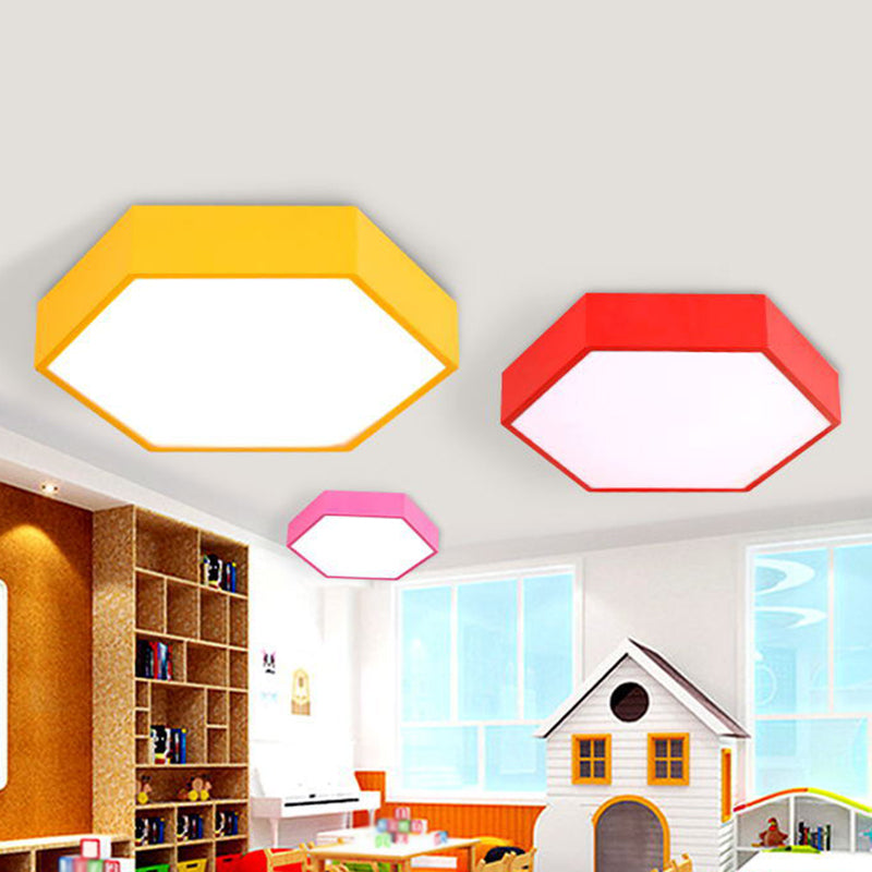 Simplicity Hexagonal Flush Mount LED Ceiling Light - Metallic Finish for Kindergarten Lighting