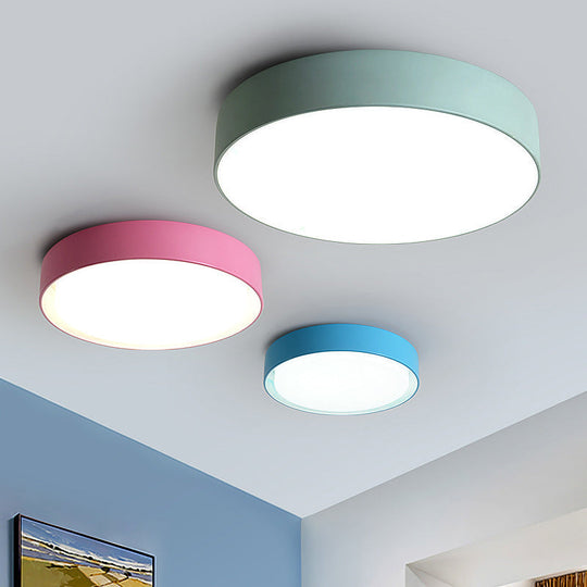 Acrylic Round Led Flushmount Ceiling Light For Kindergarten - Childrens Lighting Green / 12 White