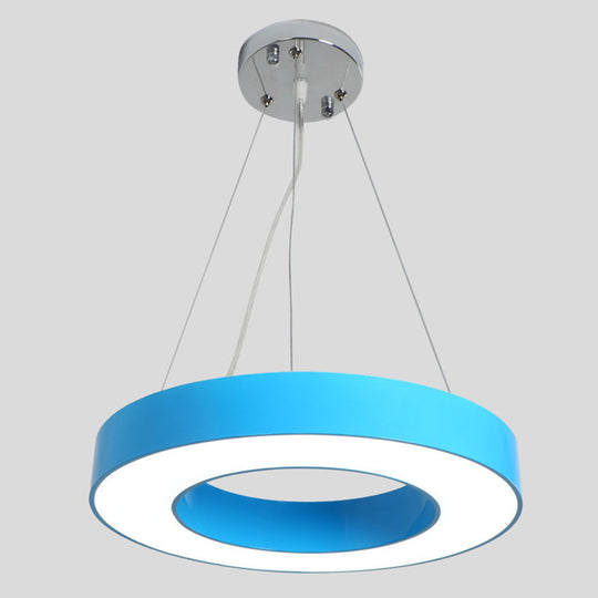 Kindergarten Chandelier - Simplicity Ring Shade Led Ceiling Light Fixture Blue / 23.5 White